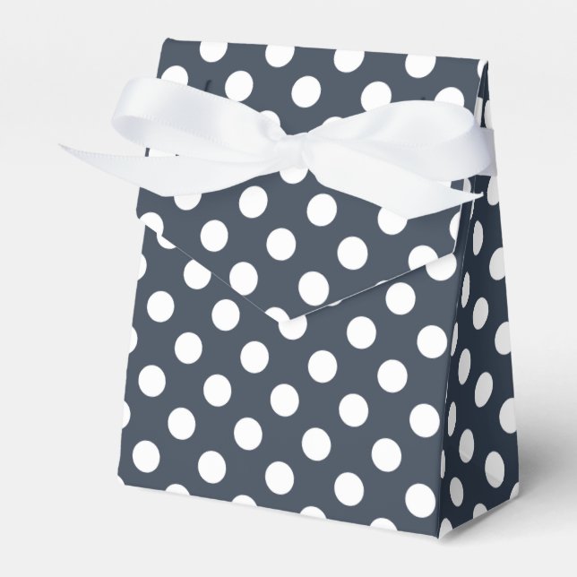 Weiße Polka-Punkte auf blau-grau Geschenkschachtel (Vorderseite)