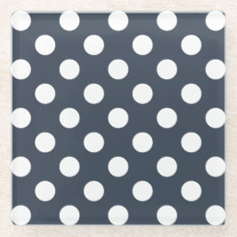 Weiße Polka-Punkte auf blau-grau Glasuntersetzer