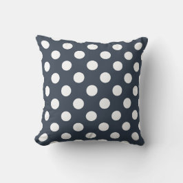 Weiße Polka-Punkte auf blau-grau Kissen