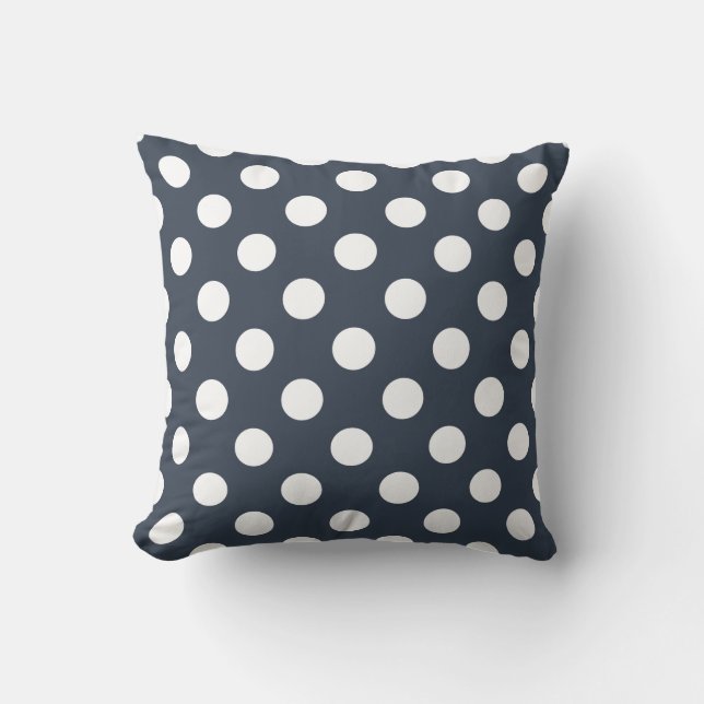 Weiße Polka-Punkte auf blau-grau Kissen (Vorderseite)