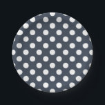 Weiße Polka-Punkte auf blau-grau Pappteller<br><div class="desc">Weiße Polka-Punkte auf blau-grau</div>
