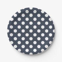 Weiße Polka-Punkte auf blau-grau Pappteller