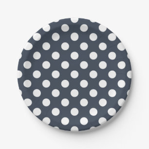 Weiße Polka-Punkte auf blau-grau Pappteller