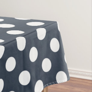Weiße Polka-Punkte auf blau-grau Tischdecke