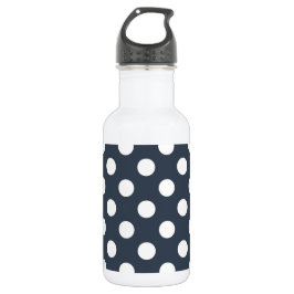 Weiße Polka-Punkte auf blau-grau Trinkflasche