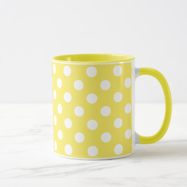 Weiße Polka-Punkte auf dem gelben Mais-Hintergrund Tasse (Rechts)