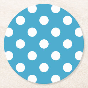Weiße Polka-Punkte auf dem Pfauenblauen Hintergru Runder Pappuntersetzer