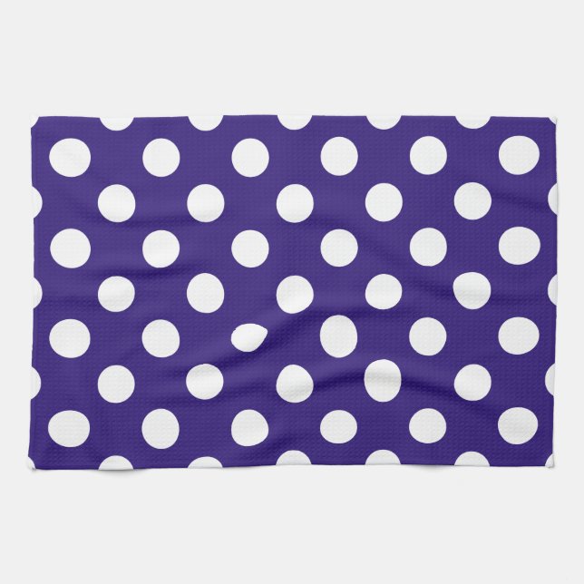 Weiße Polka-Punkte auf dunkelblau Geschirrtuch (Horizontal)