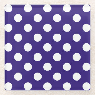 Weiße Polka-Punkte auf dunkelblau Glasuntersetzer