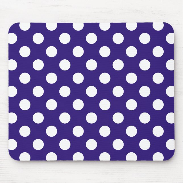 Weiße Polka-Punkte auf dunkelblau Mousepad (Vorne)