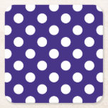 Weiße Polka-Punkte auf dunkelblau Rechteckiger Pappuntersetzer<br><div class="desc">Weiße Polka-Punkte auf dunkelblau</div>