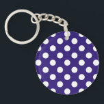 Weiße Polka-Punkte auf dunkelblau Schlüsselanhänger<br><div class="desc">Weiße Polka-Punkte auf dunkelblau</div>