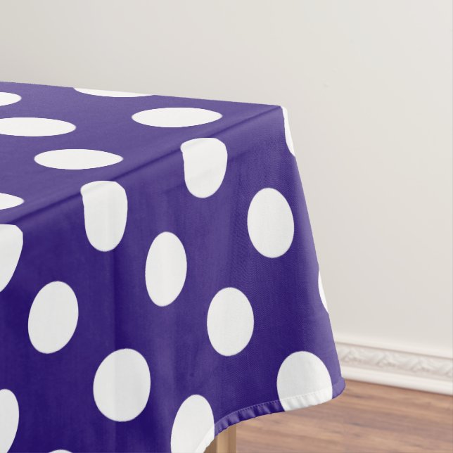 Weiße Polka-Punkte auf dunkelblau Tischdecke (Beispiel)
