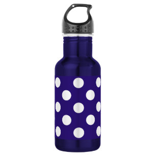 Weiße Polka-Punkte auf dunkelblau Trinkflasche