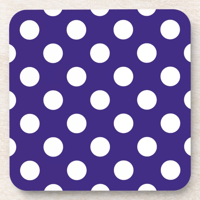 Weiße Polka-Punkte auf dunkelblau Untersetzer (Vorderseite)