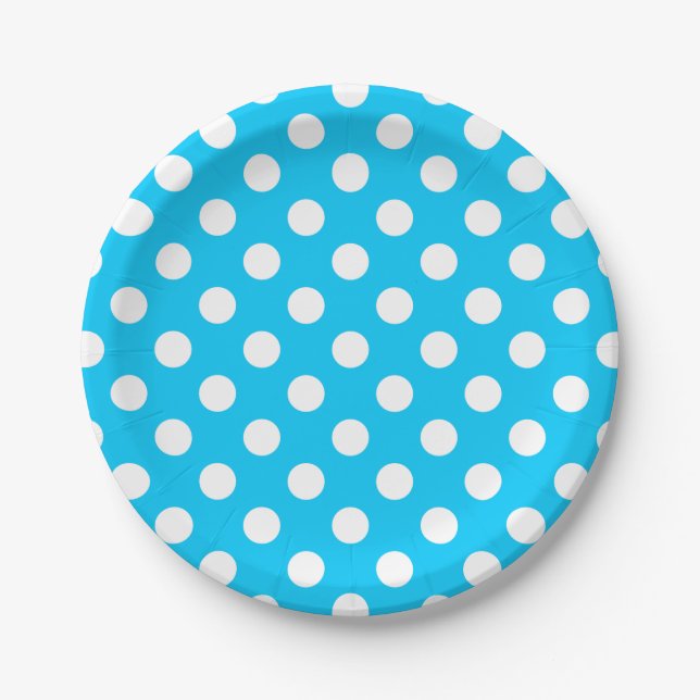 Weiße Polka Punkte auf elektrischem Blau Pappteller (Vorderseite)