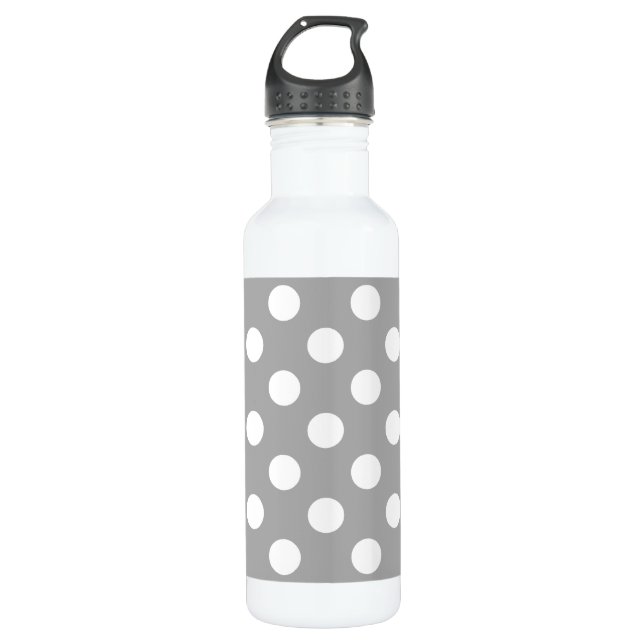 Weiße Polka-Punkte auf grau Edelstahlflasche (Vorderseite)