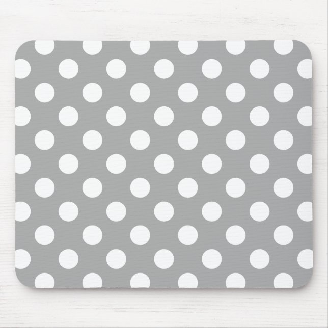 Weiße Polka-Punkte auf grau Mousepad (Vorne)
