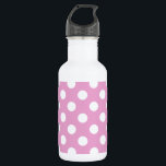Weiße Polka-Punkte auf hellrosa Edelstahlflasche<br><div class="desc">Weiße Polka-Punkte auf hellrosa</div>