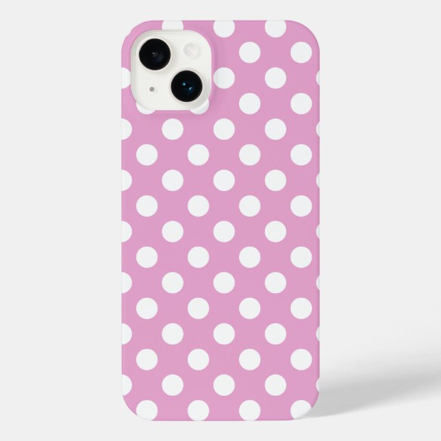 Weiße Polka-Punkte auf hellrosa iPhone 14 Plus Hülle (Rückseite)