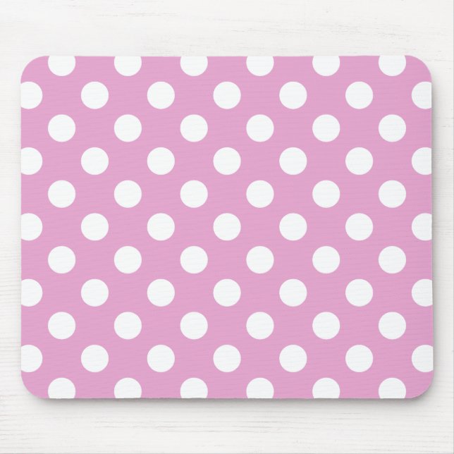 Weiße Polka-Punkte auf hellrosa Mousepad (Vorne)