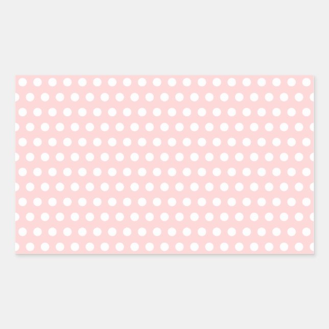 Weiße Polka-Punkte auf hellrosa Rechteckiger Aufkleber (Vorderseite)