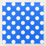 Weiße Polka Punkte auf königsblau Glasuntersetzer<br><div class="desc">Weiße Polka Punkte auf königsblau</div>