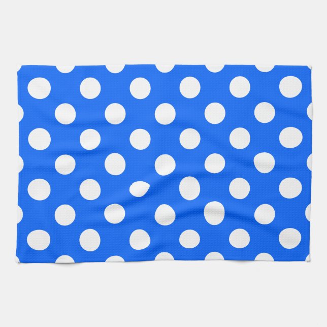 Weiße Polka Punkte auf königsblau Küchentuch (Horizontal)