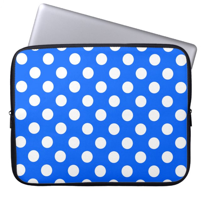 Weiße Polka Punkte auf königsblau Laptopschutzhülle (Vorderseite)