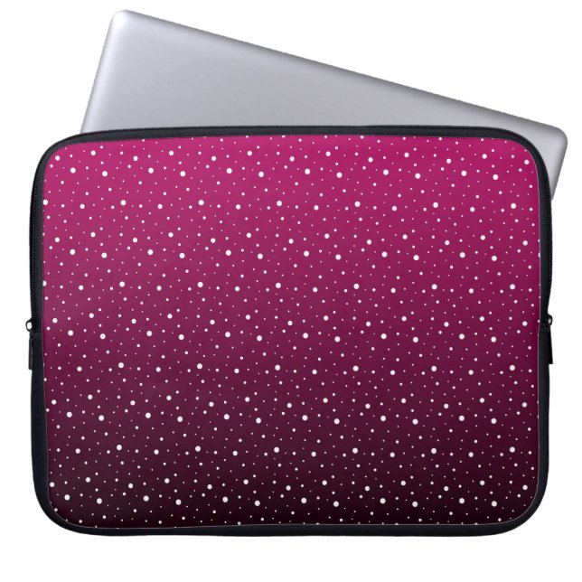 Weiße Polka Punkte auf Krimson und schwarzen Gefäl Laptopschutzhülle (Vorderseite)