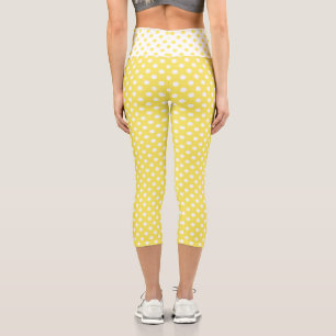 Weiße Polka-Punkte auf maisgelbem Hintergrund Capri Leggings