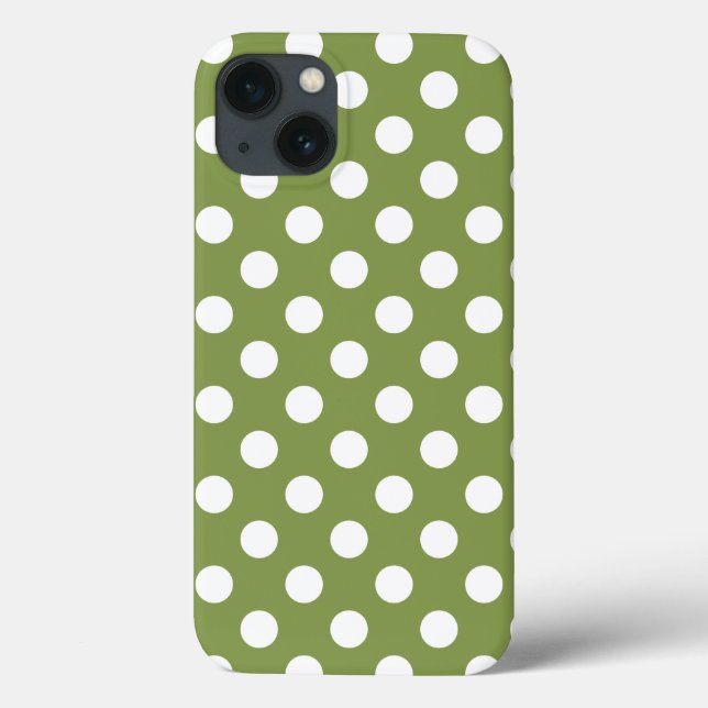 Weiße Polka Punkte auf olivengrün Case-Mate iPhone Hülle (Rückseite)