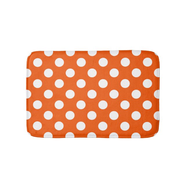 Weiße Polka-Punkte auf Orange Badematte (Vorderseite)