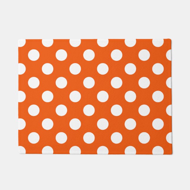 Weiße Polka-Punkte auf Orange Fußmatte (Vorderseite)
