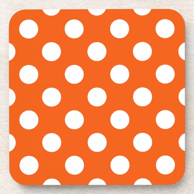 Weiße Polka-Punkte auf Orange Getränkeuntersetzer (Vorderseite)