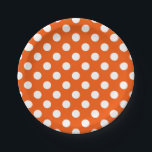 Weiße Polka-Punkte auf Orange Pappteller<br><div class="desc">Weiße Polka-Punkte auf Orange</div>