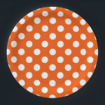 Weiße Polka-Punkte auf Orange Pappteller<br><div class="desc">Weiße Polka-Punkte auf Orange</div>