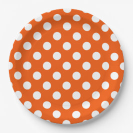 Weiße Polka-Punkte auf Orange Pappteller