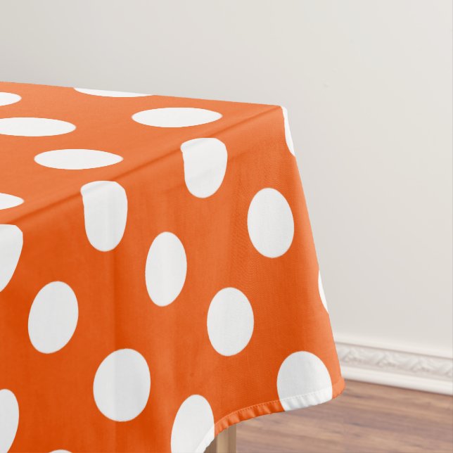 Weiße Polka-Punkte auf Orange Tischdecke (Beispiel)