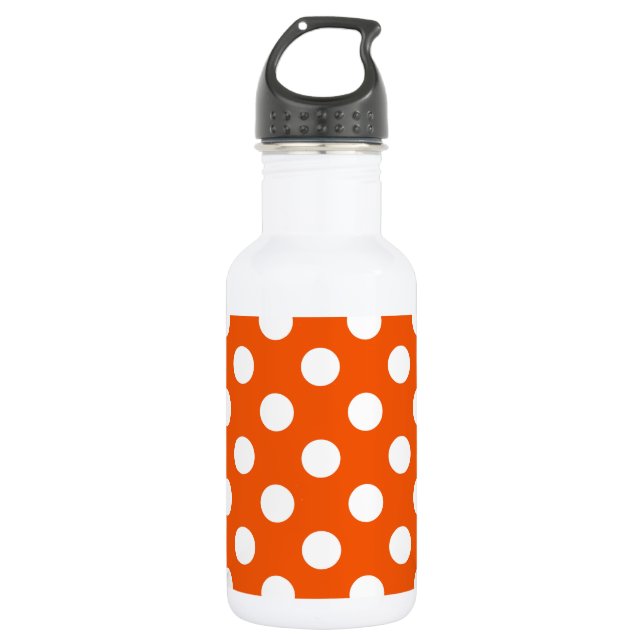 Weiße Polka-Punkte auf Orange Trinkflasche (Vorderseite)