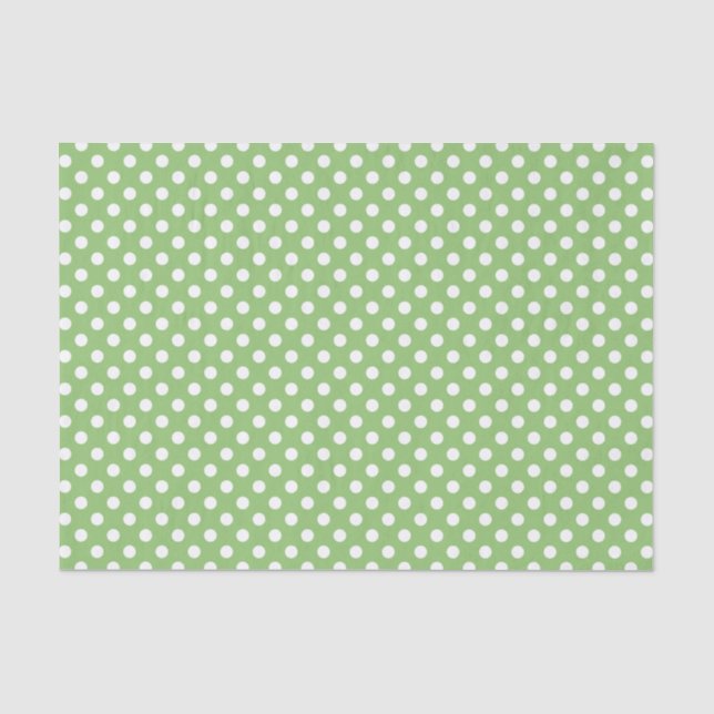 Weiße Polka-Punkte auf Pistachio Green Seidenpapier (Vorderseite)
