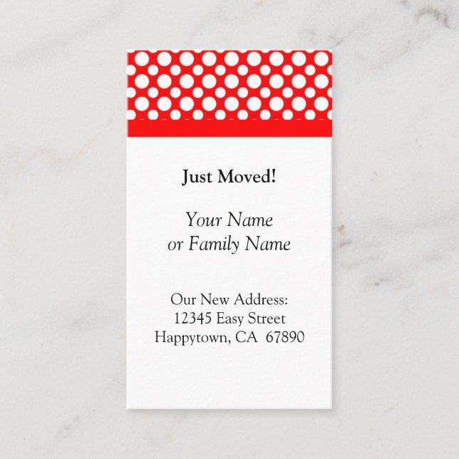 Weiße Polka Punkte auf Red Just Moved Custom Cards Visitenkarte (Vorderseite)