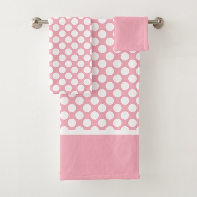 Weiße Polka-Punkte auf rosa Badhandtuch Set (Insitu)