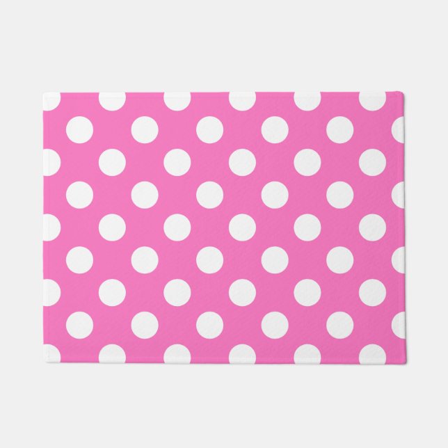 Weiße Polka-Punkte auf rosa Fußmatte (Vorderseite)