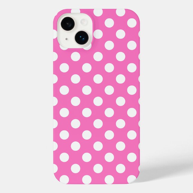 Weiße Polka-Punkte auf rosa iPhone 14 Plus Hülle (Rückseite)