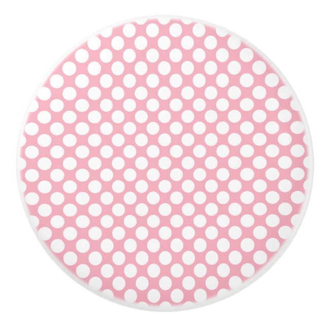 Weiße Polka-Punkte auf rosa Keramikknauf (Vorderseite)