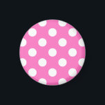 Weiße Polka-Punkte auf rosa Magnet<br><div class="desc">Weiße Polka-Punkte auf rosa</div>