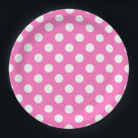Weiße Polka-Punkte auf rosa Pappteller<br><div class="desc">Weiße Polka-Punkte auf rosa</div>
