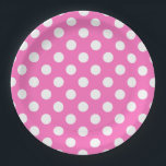 Weiße Polka-Punkte auf rosa Pappteller<br><div class="desc">Weiße Polka-Punkte auf rosa</div>