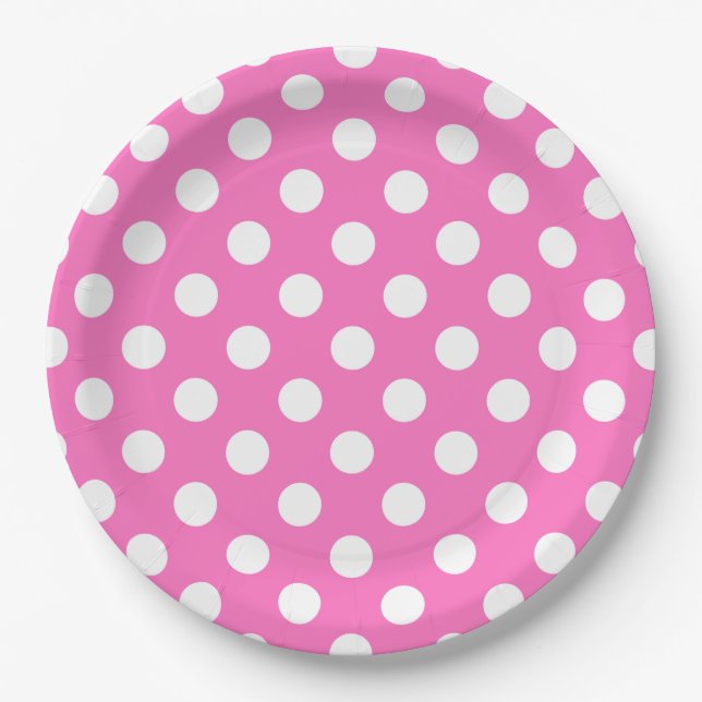 Weiße Polka-Punkte auf rosa Pappteller (Vorderseite)